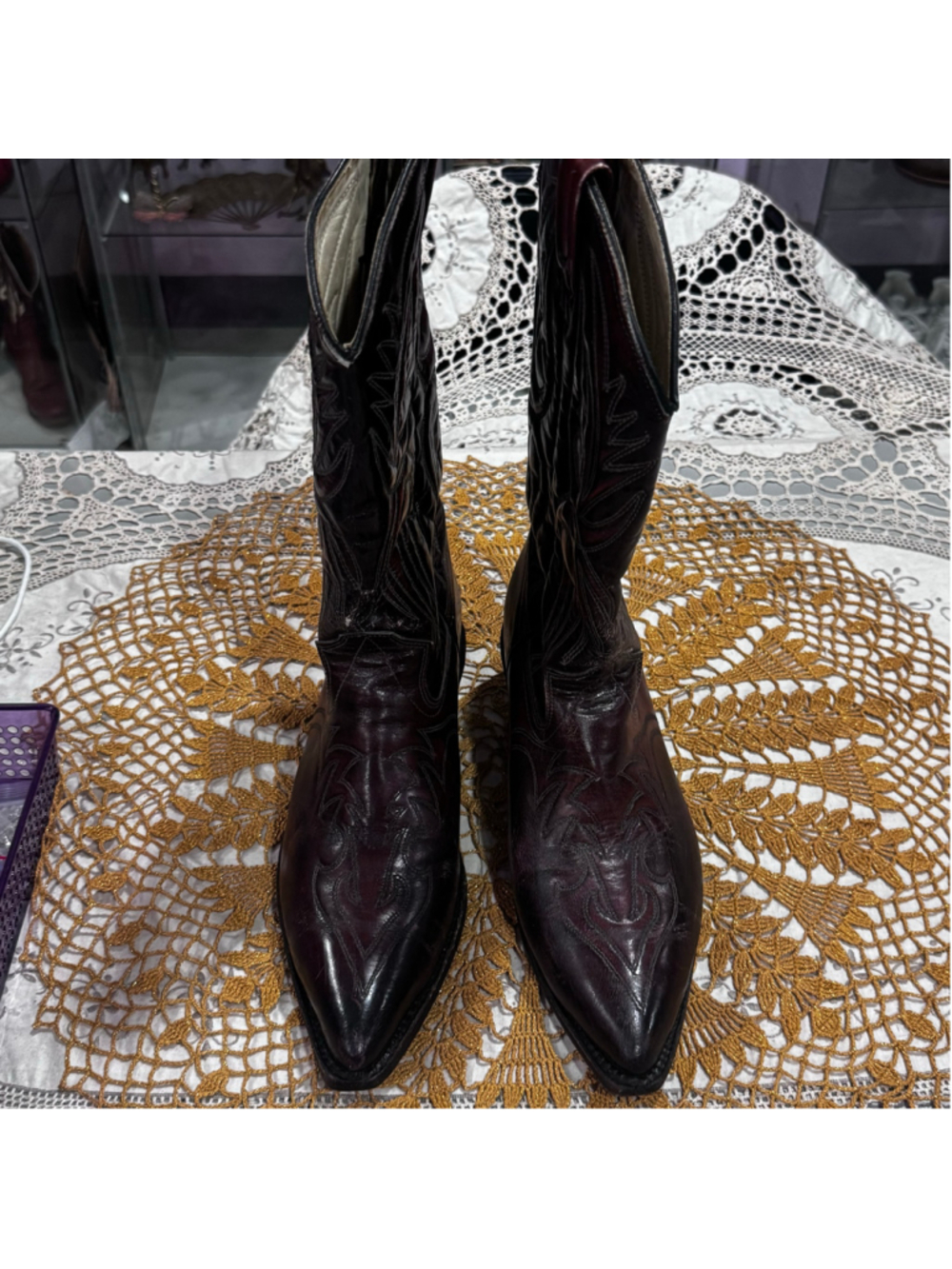 Texas Learher Burgundy Western Cowboy Boots Men's Size 9